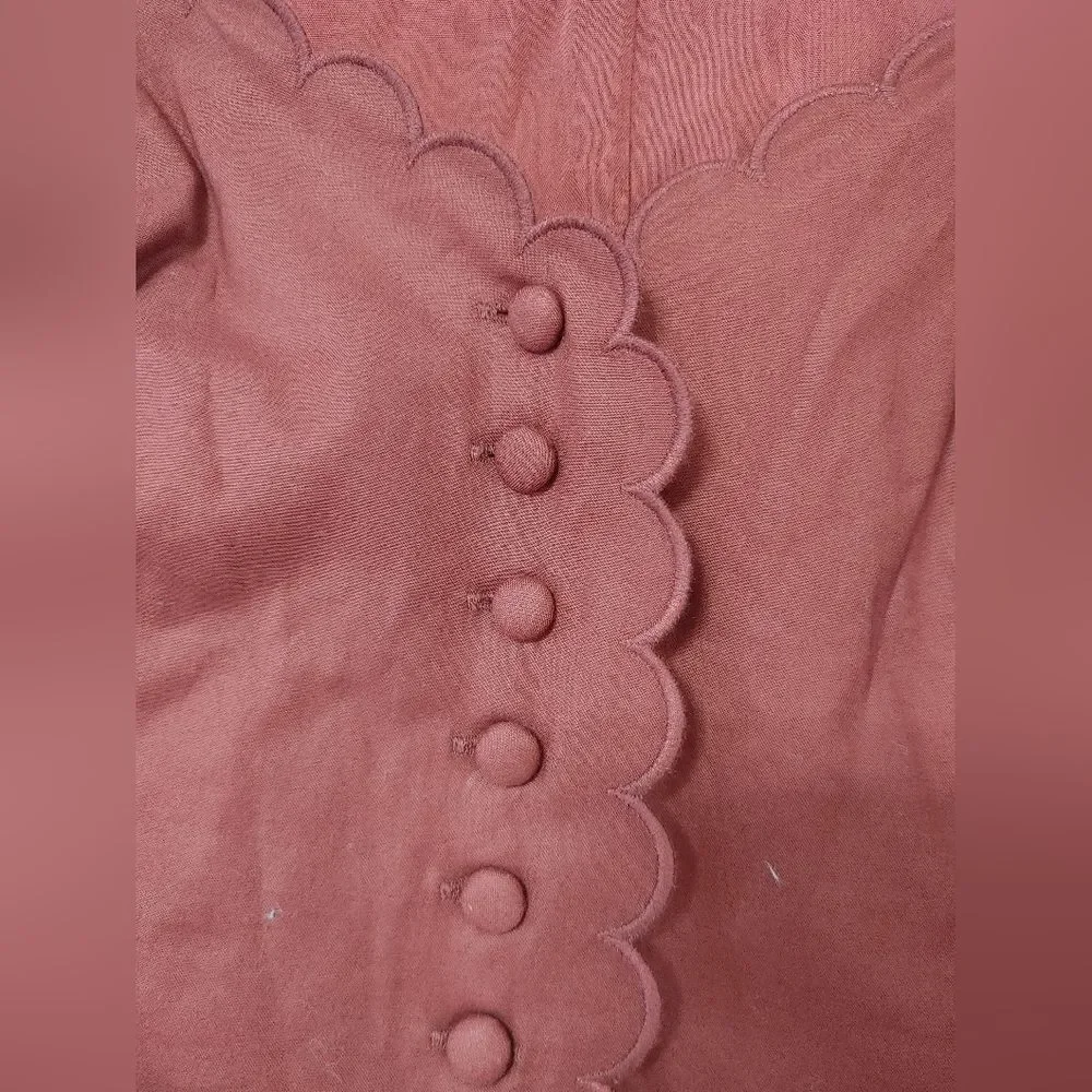 Reformation Elianna Burgundy Scalloped Button Blouse size 10